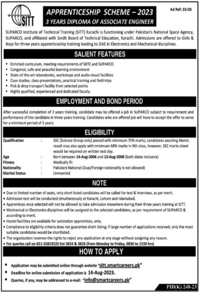 SITT Karachi Jobs 2023 SUPARCO Apprenticeship