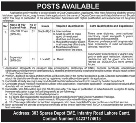 Government Organization Lahore Cantt Jobs 2023