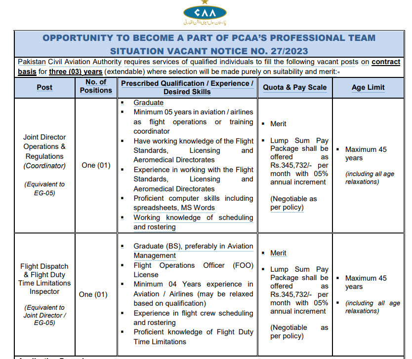Pakistan Civil Aviation Authority (PCAA) Jobs 2023 Online Apply