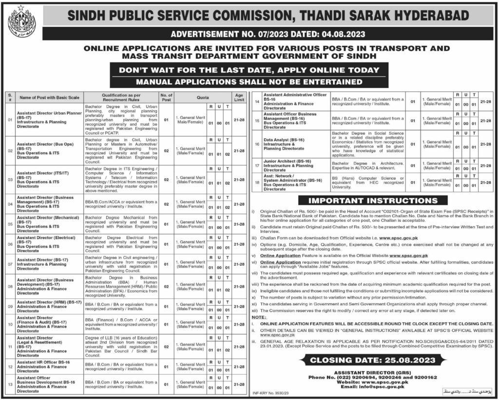 
Official Advertisement of Sindh Public Service Commission SPSC Jobs 2023