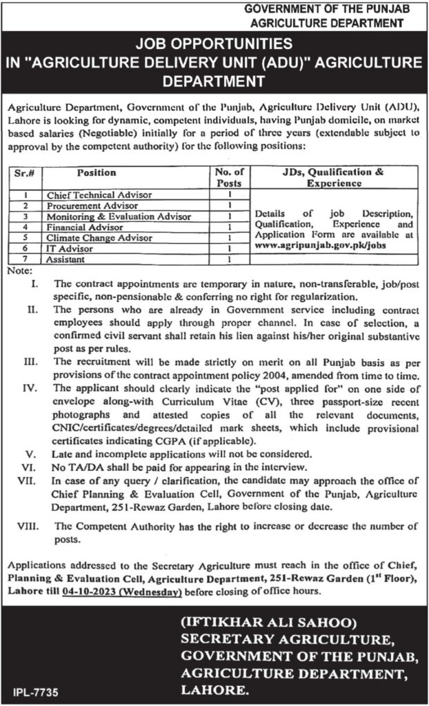 Agriculture Department Punjab Jobs 2023 Apply Online